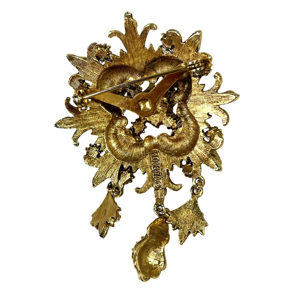 Vintage Florenza Gold and Red Filigree Victorian Brooch - Picture 2 of 9